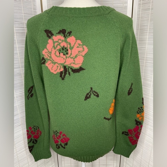Ivko Woman Floral Intarsia Sweater Green Wool Nylon Viscose Knit Pattern Size S - Picture 4 of 10
